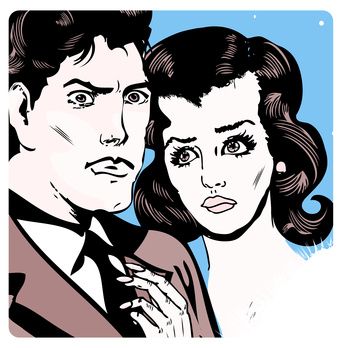 Man and woman love couple tag in popart comic book style