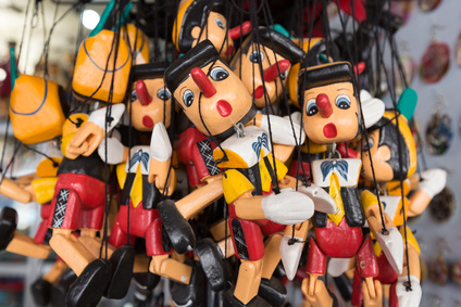 Set of wooden pinocchio puppet dolls