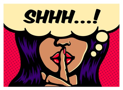 Shhh! Less talk, more action, glamorous woman making silence gesture with finger on lips comic book pop art style vector poster illustration