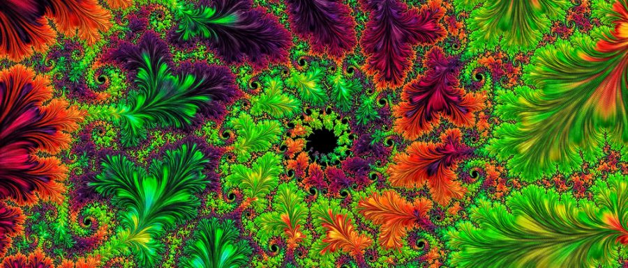 Ornate fractal background - abstract computer-generated image. Digital art: leaves and spirals, forming a frame. For cards, web design, covers.